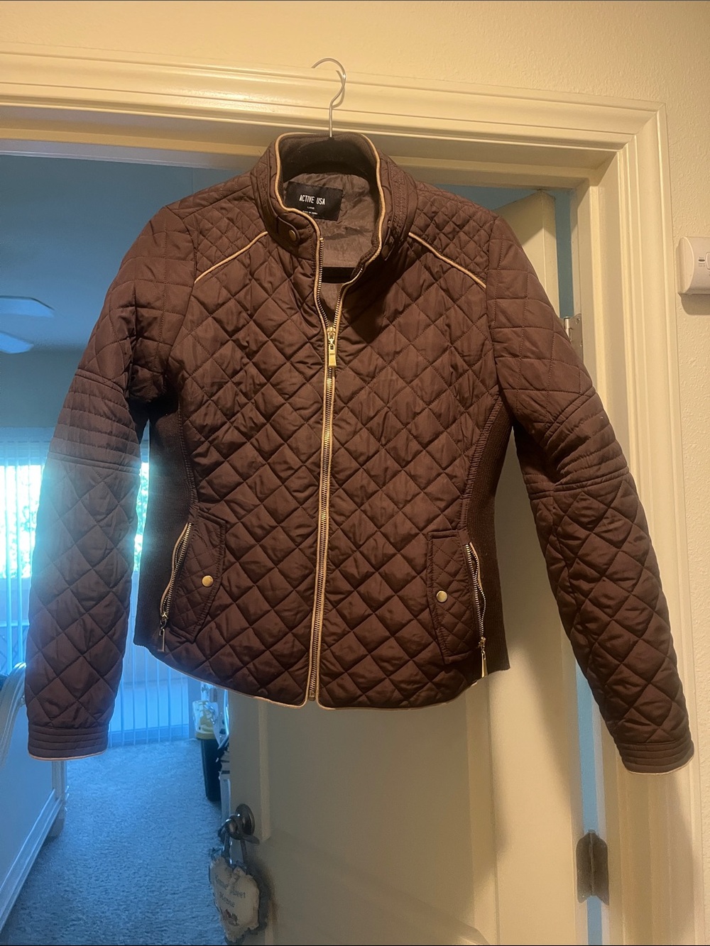 Active USA Quilted Chocolate Brown Women's Zip-Up Utility Jacket
